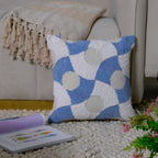 Blue and White Tufted Geometric Cushion Cover – Textured Cotton Accent Pillow