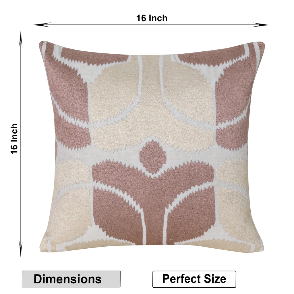 Hand-Embroidered Cotton Cushion Cover – Modern Ikat Pattern in Blush & Cream