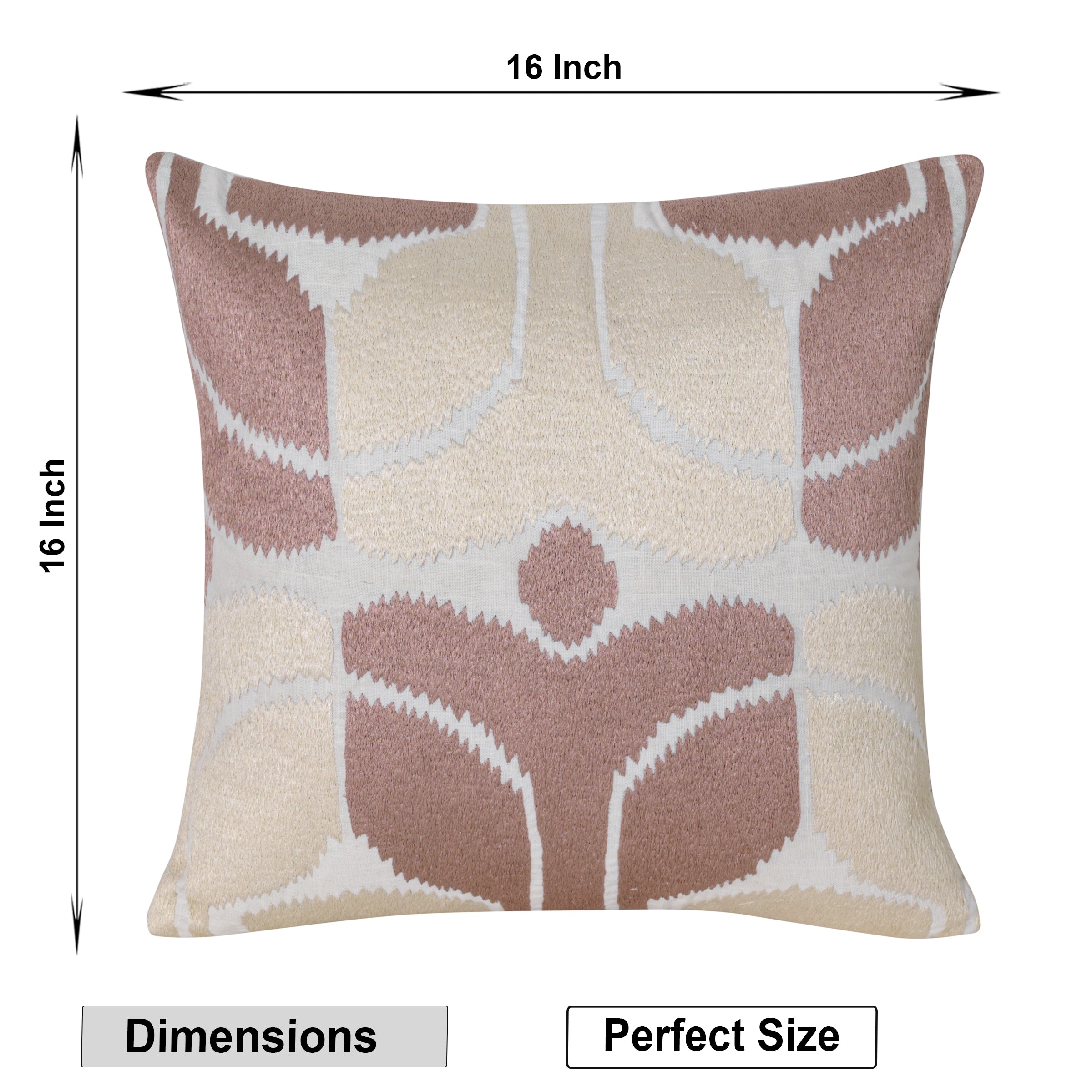 Hand-Embroidered Cotton Cushion Cover – Modern Ikat Pattern in Blush & Cream