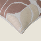Hand-Embroidered Cotton Cushion Cover – Modern Ikat Pattern in Blush & Cream