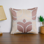 Hand-Embroidered Cotton Cushion Cover – Modern Ikat Pattern in Blush & Cream