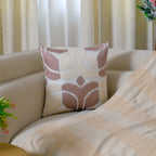 Hand-Embroidered Cotton Cushion Cover – Modern Ikat Pattern in Blush & Cream