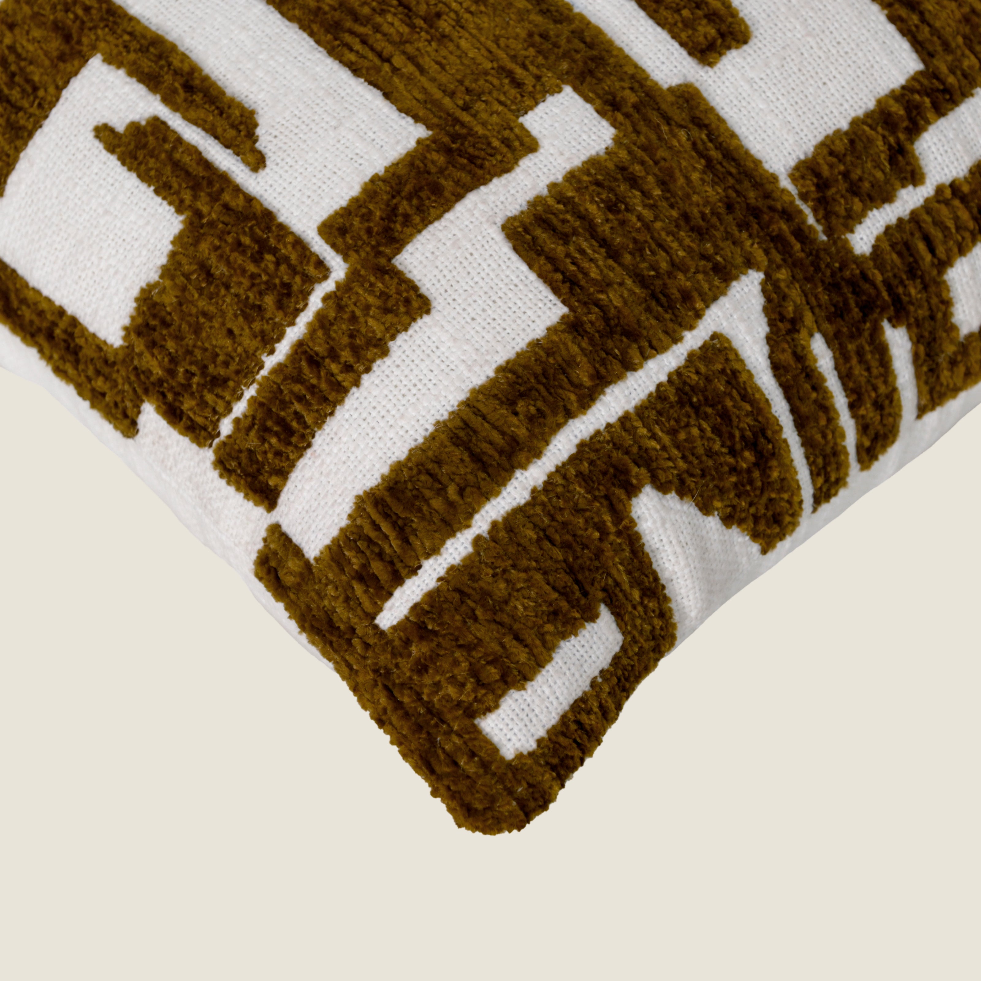 Yarn Couched Embroidered Geometric Throw Pillow