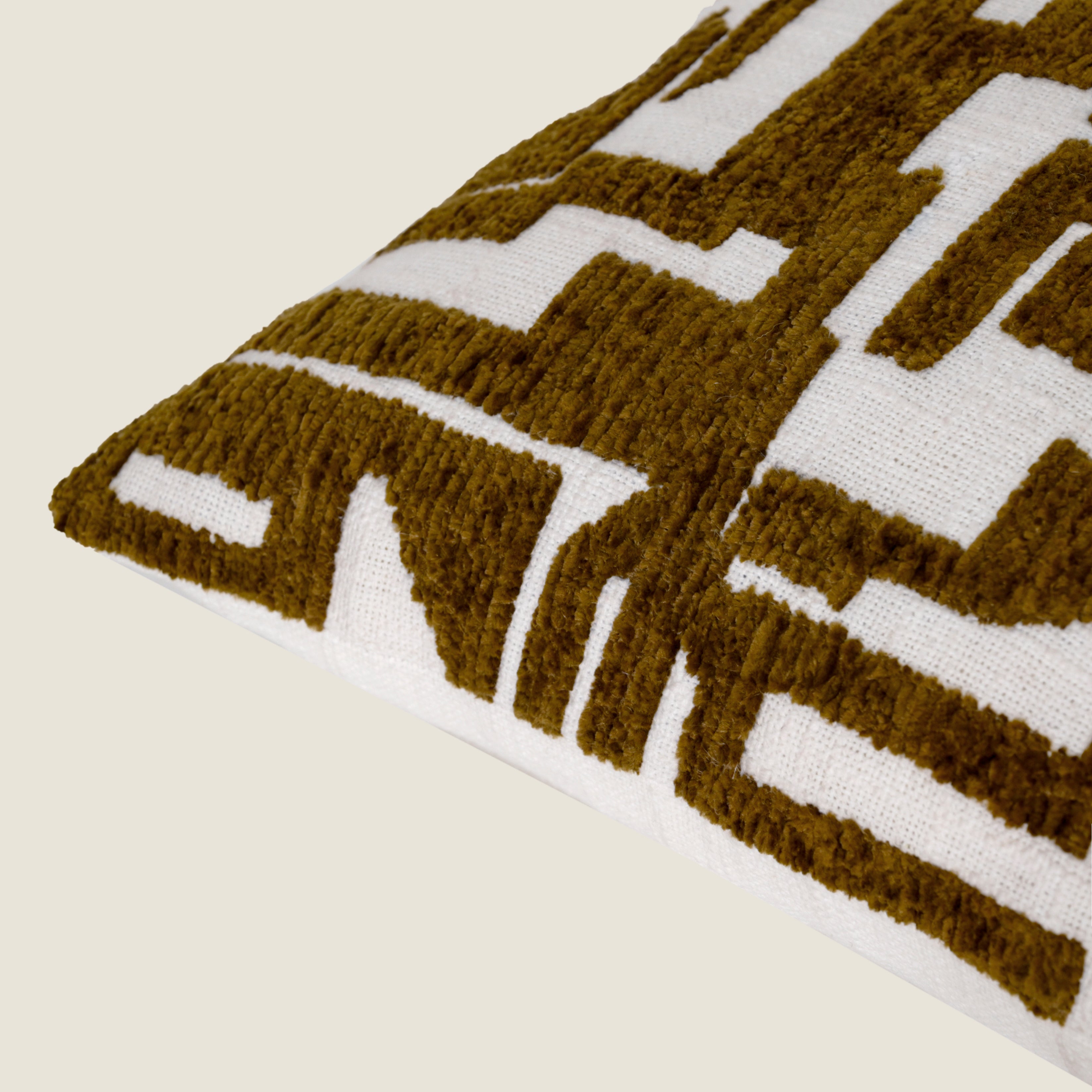 Yarn Couched Embroidered Geometric Throw Pillow