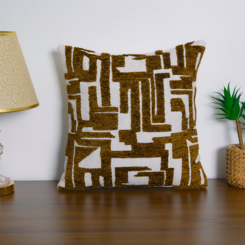 Yarn Couched Embroidered Geometric Throw Pillow