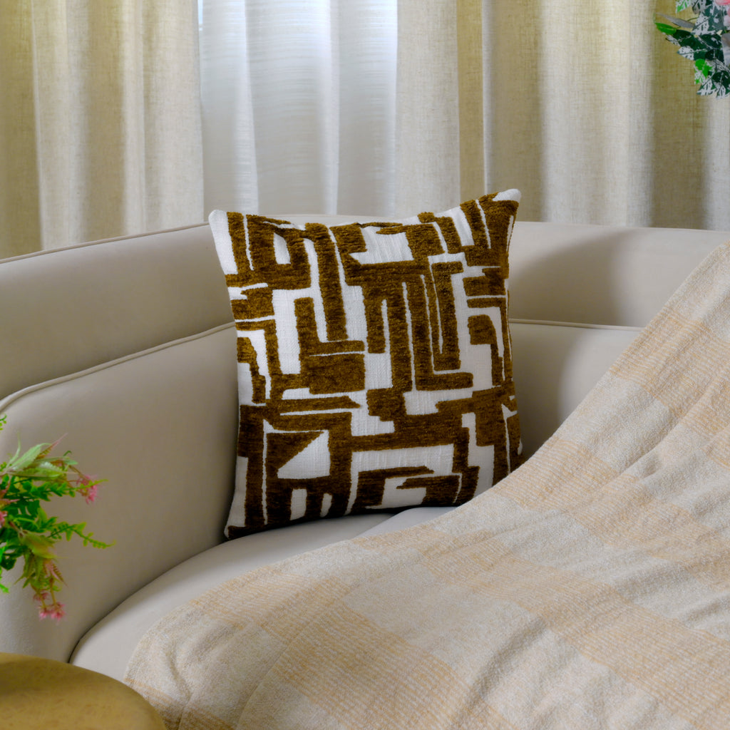 Yarn Couched Embroidered Geometric Throw Pillow
