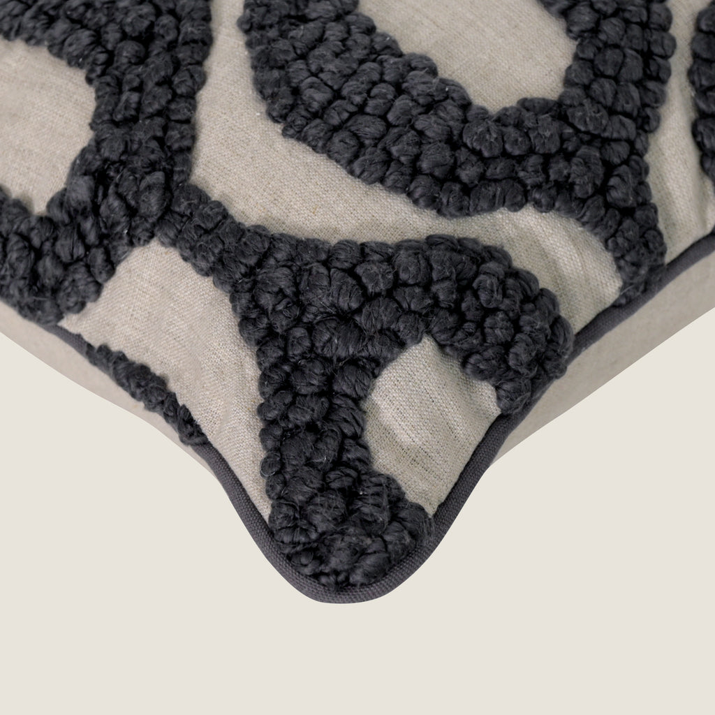Textured Charcoal Geometric Embroidered Throw Pillow