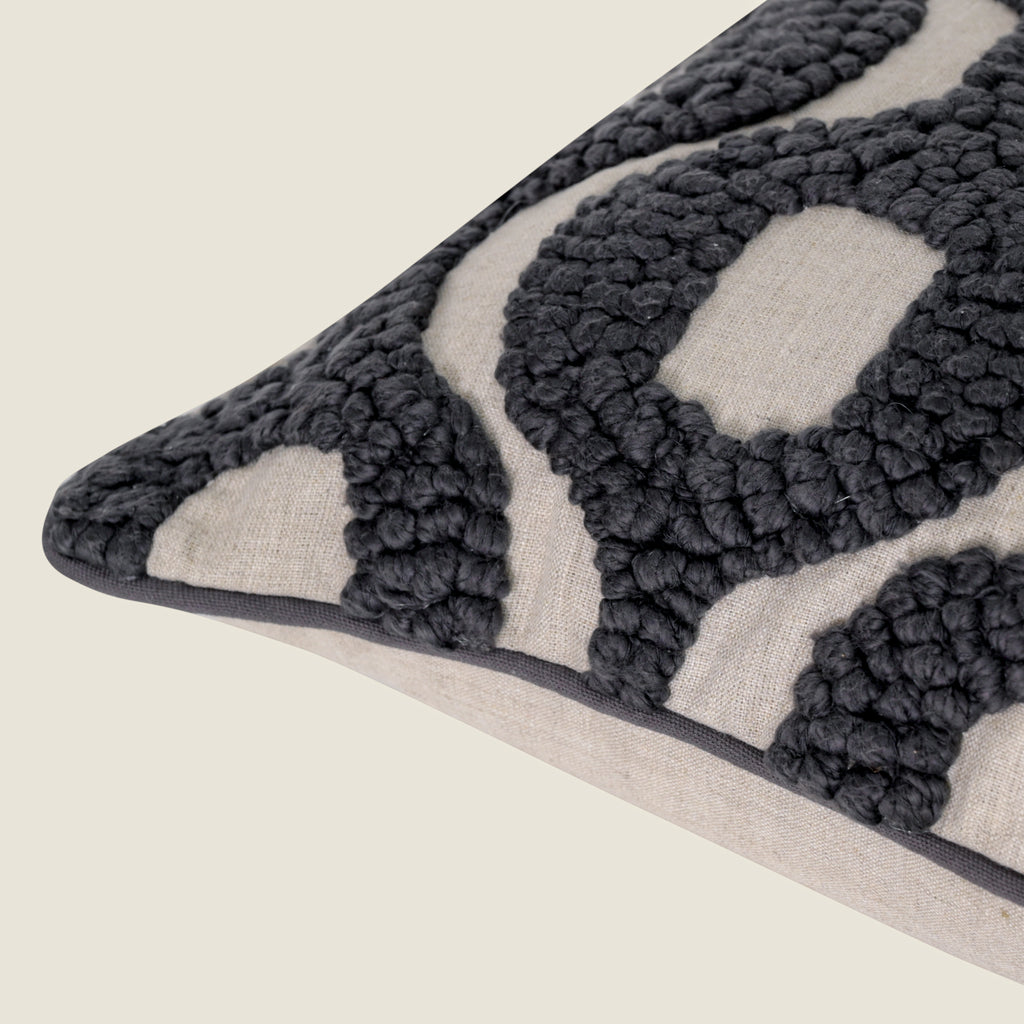 Textured Charcoal Geometric Embroidered Throw Pillow