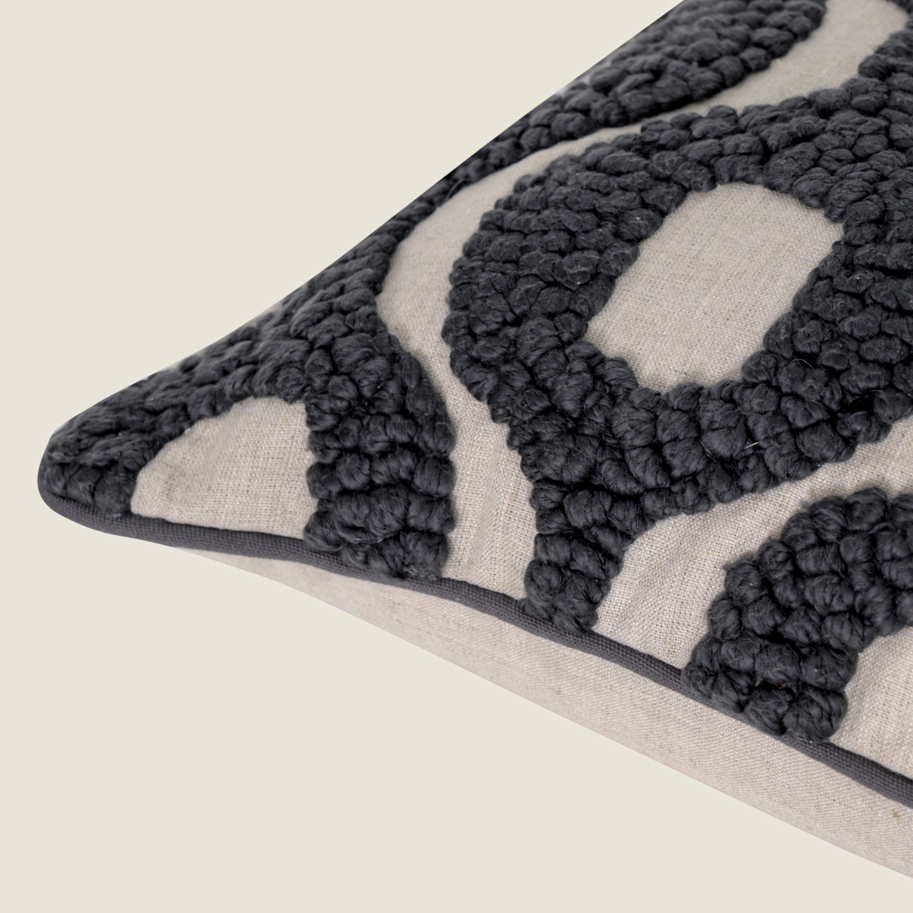 Textured Charcoal Geometric Embroidered Throw Pillow