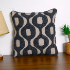 Textured Charcoal Geometric Embroidered Throw Pillow