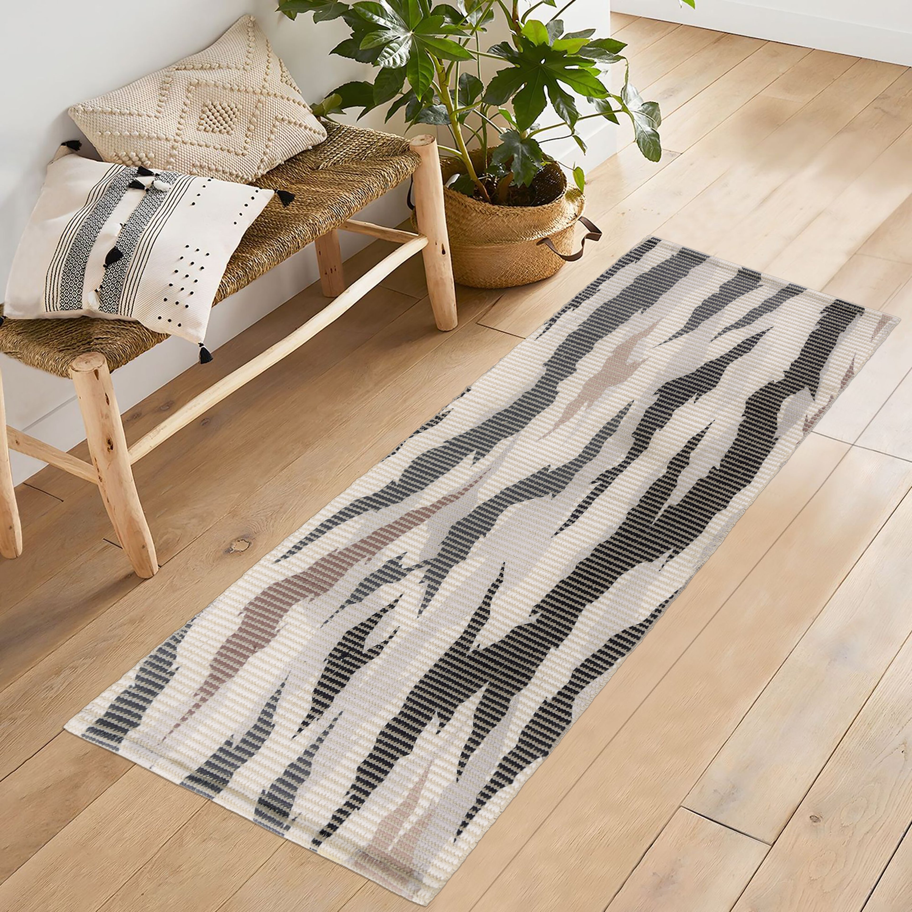 Rustic Brushstroke Woven Floor Runner – 60x22 Inch