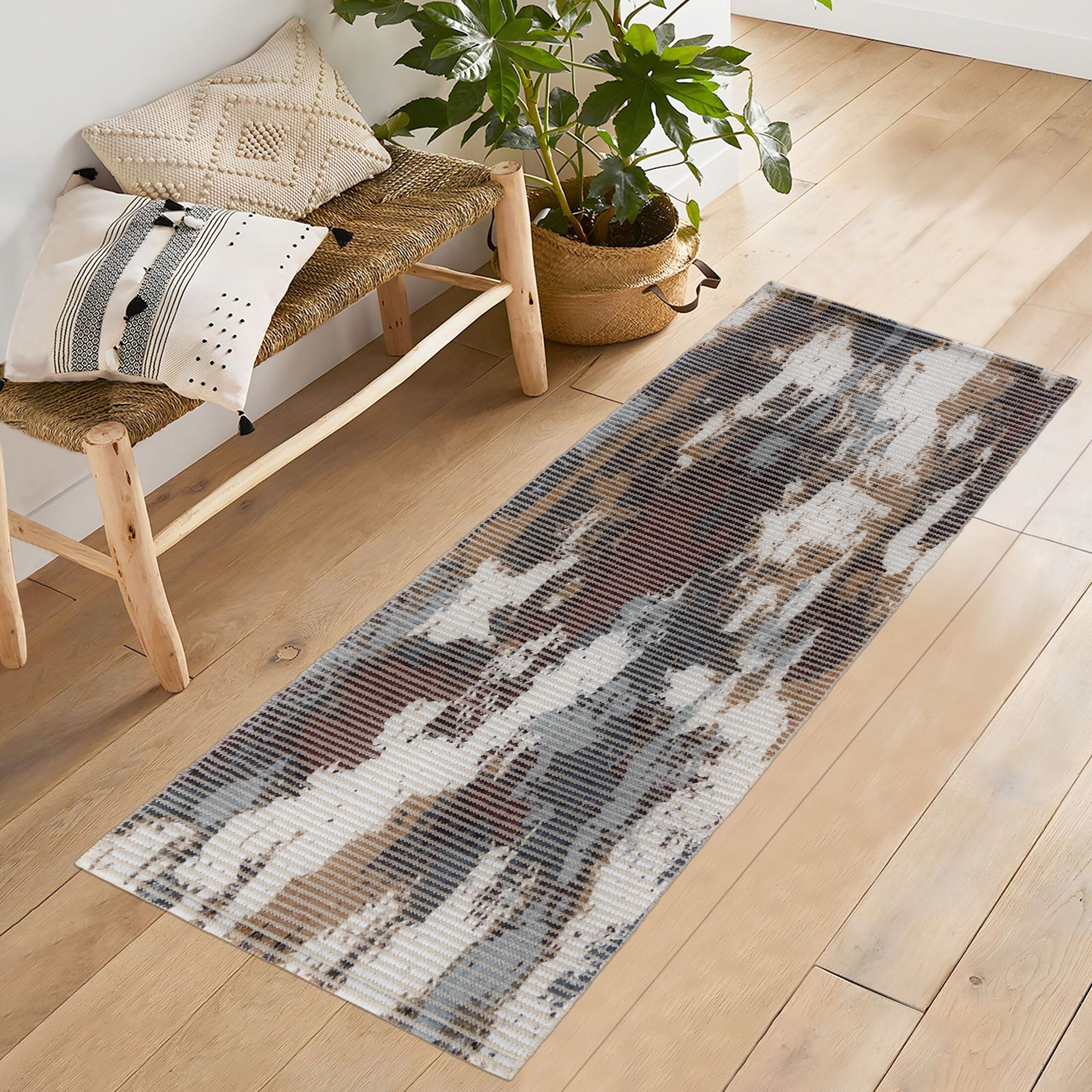 Rustic Brushstroke Woven Floor Runner – 60x22 Inch