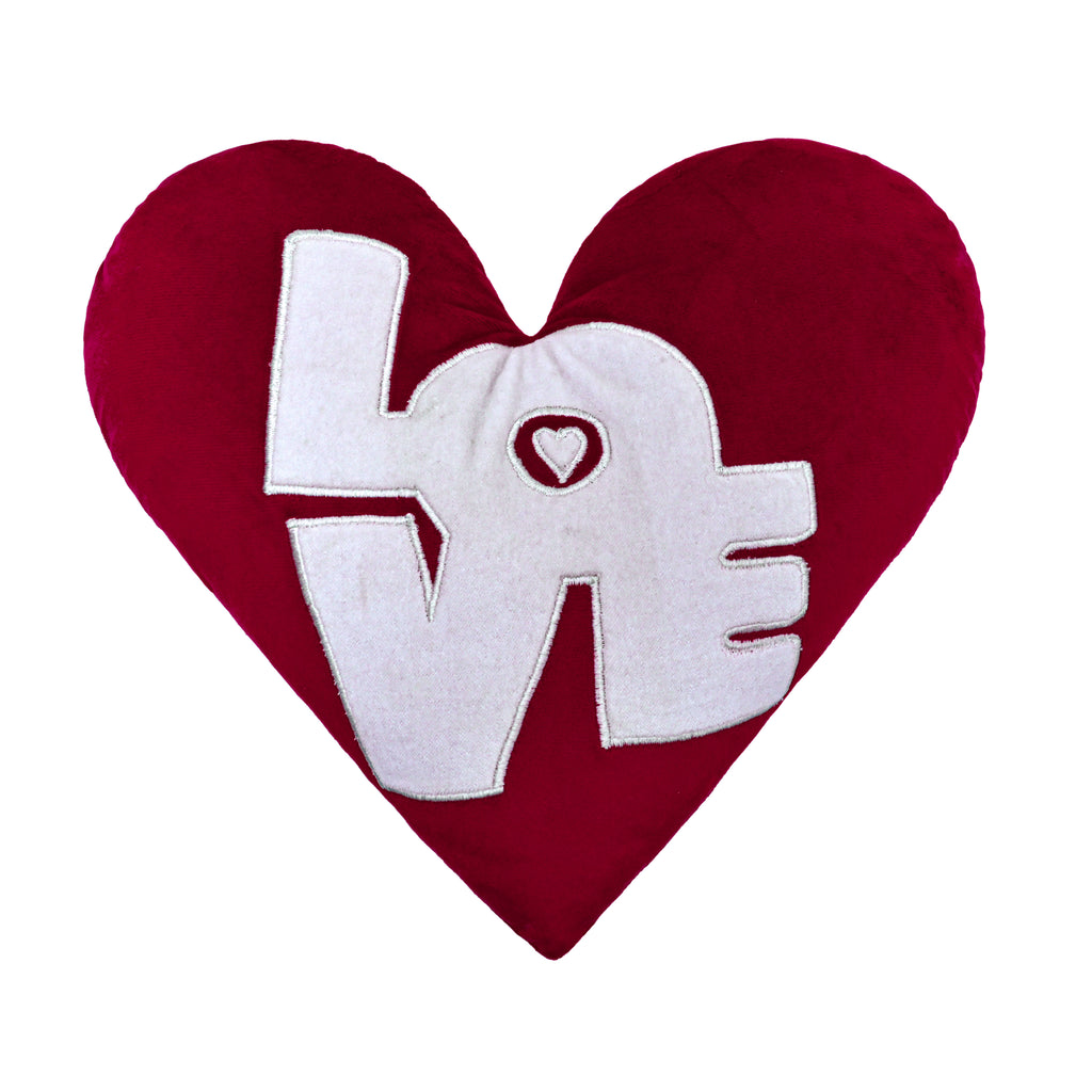 Set of 2 Red Velvet Heart-Shaped Plush Pillow with "Love" Embroidery