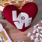 Set of 2 Red Velvet Heart-Shaped Plush Pillow with "Love" Embroidery