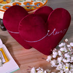 Set of 2 Red Heart-Shaped Velvet Cushions with "I Love You" Embroidery – Romantic Valentine's Day Gift Decor for Couple, Girlfriend, Boyfriend