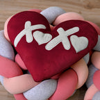 Set of 2 Red Heart-Shaped Velvet Cushions with Embroidery Romantic Valentine's Day Gift Decor