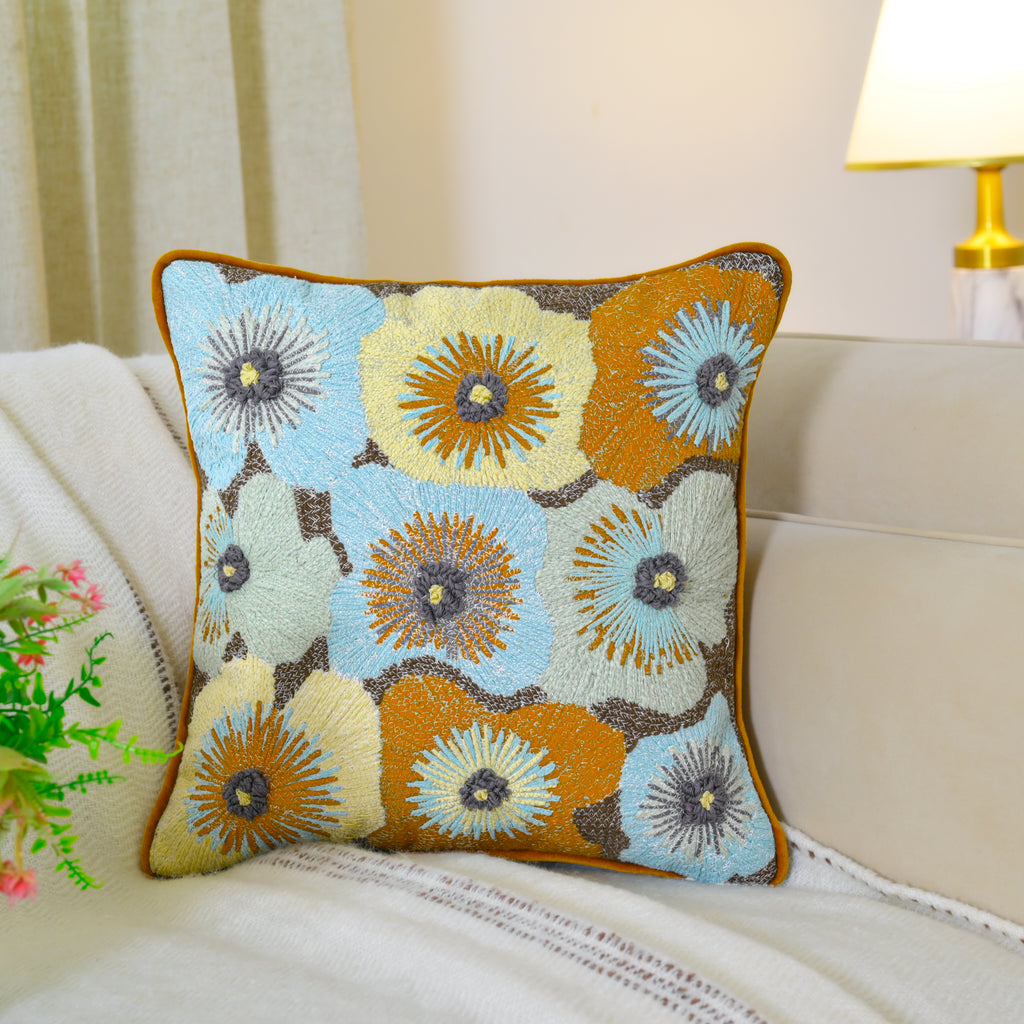 Multicolor Floral Embroidered Throw Pillow