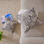 Blue Floral Embroidered Linen Pillow