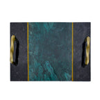 Artisan Emerald & Onyx Marble Serving Tray with Twisted Brass Handles