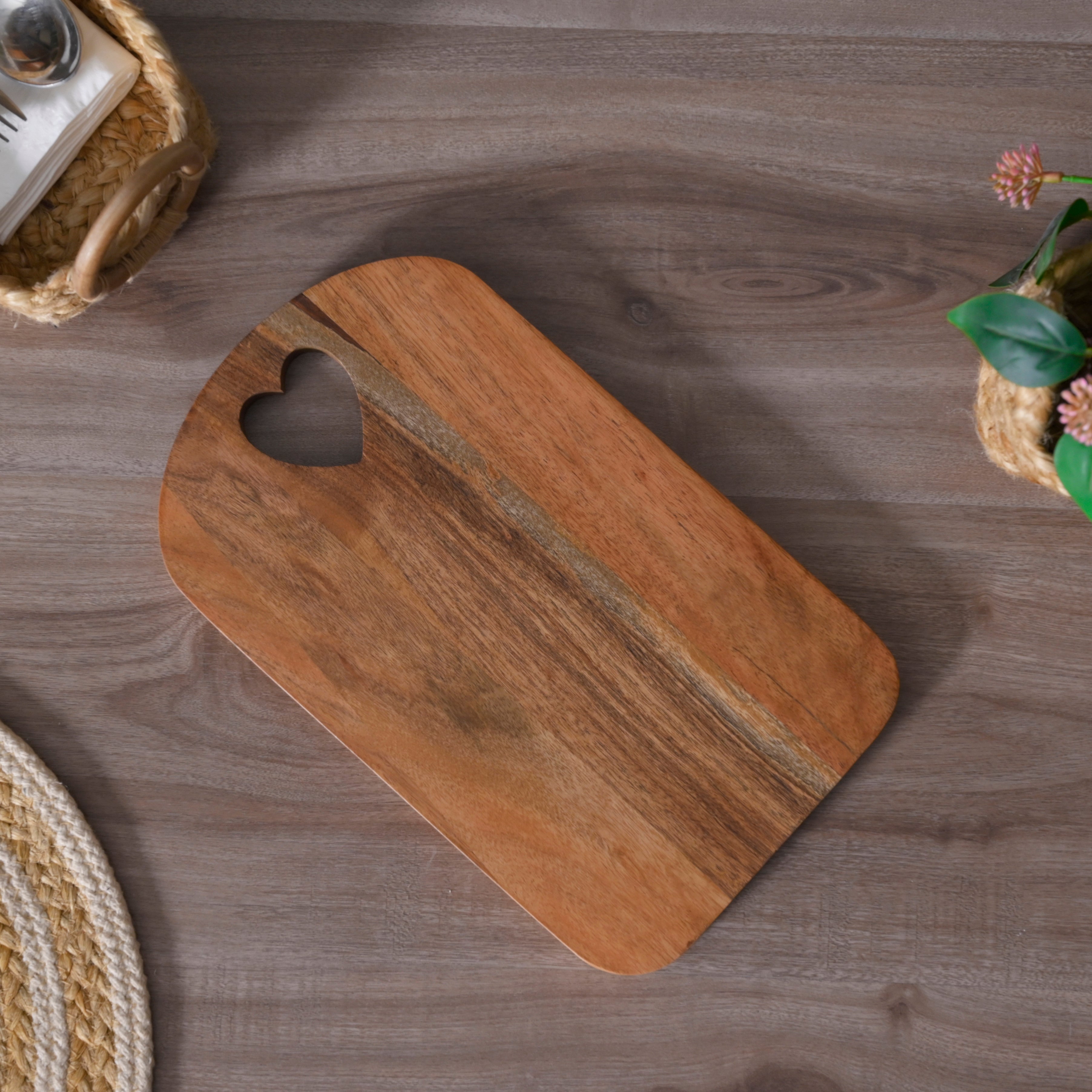 Handcrafted Wood Serving Board with Heart Cutout