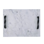 White Marble Serving Tray with Twisted Black Iron Handles