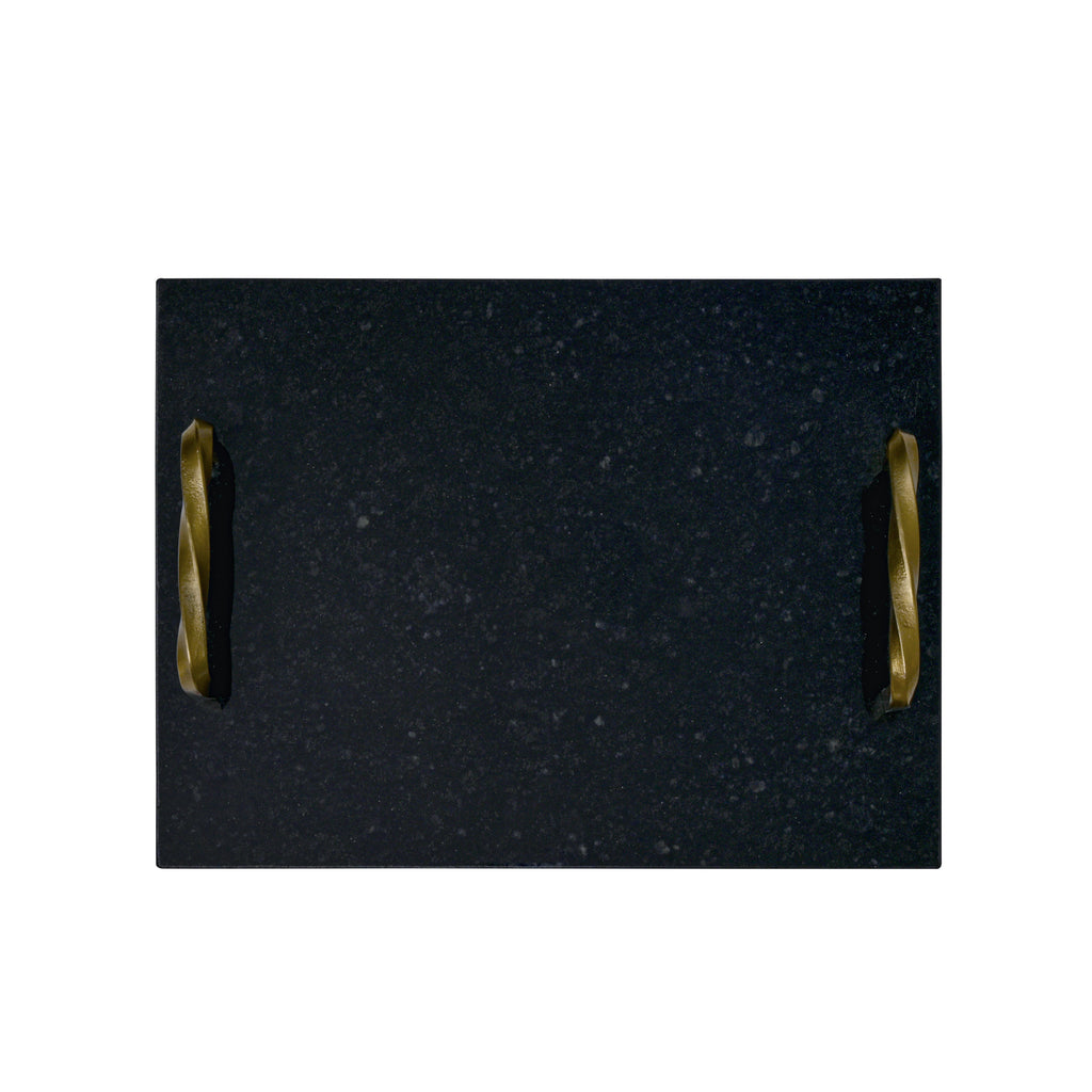 Midnight Granite Serving Tray with Twisted Brass-Finished Handles