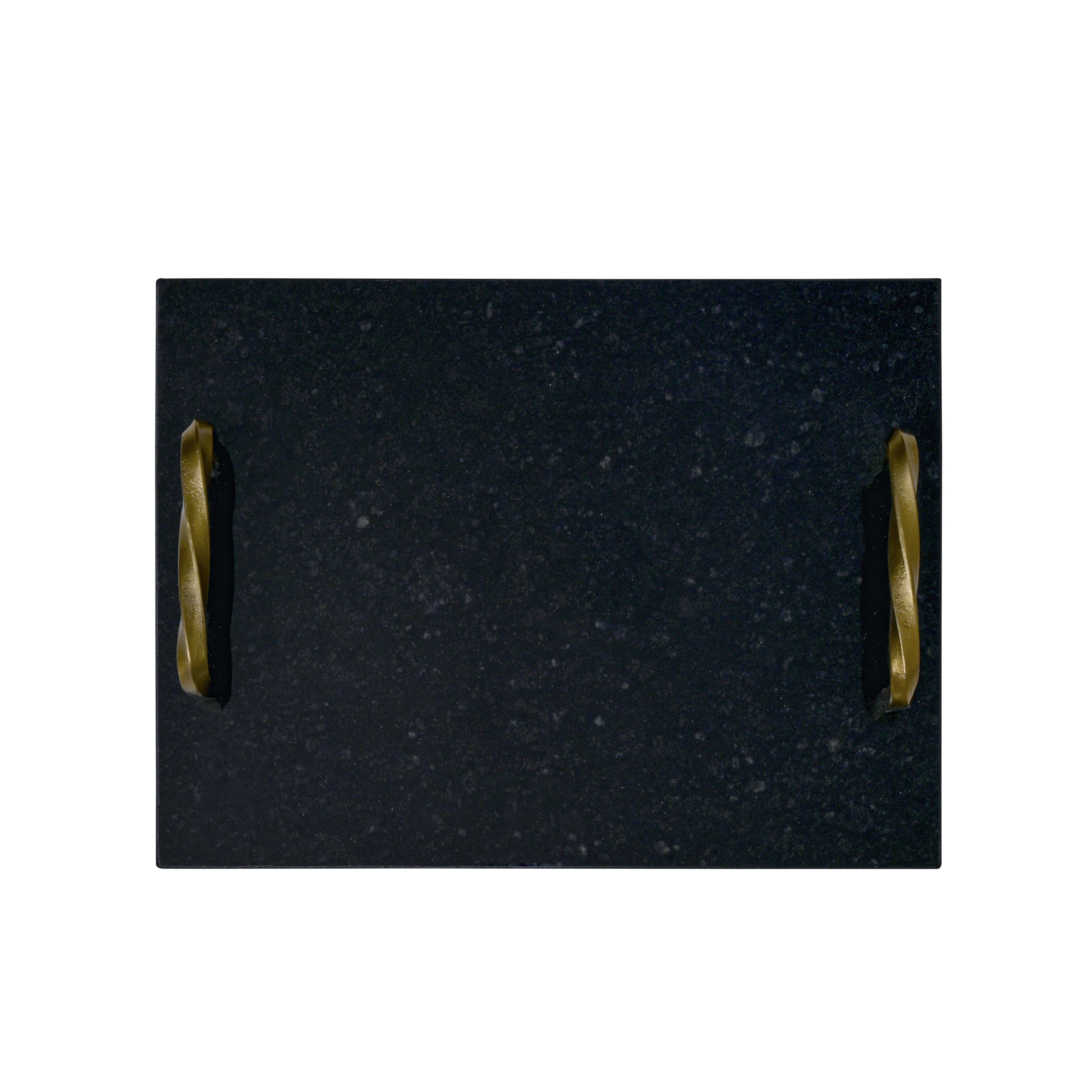 Midnight Granite Serving Tray with Twisted Brass-Finished Handles