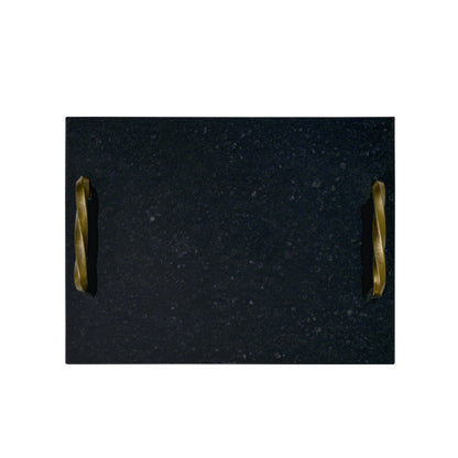 Midnight Granite Serving Tray with Twisted Brass-Finished Handles