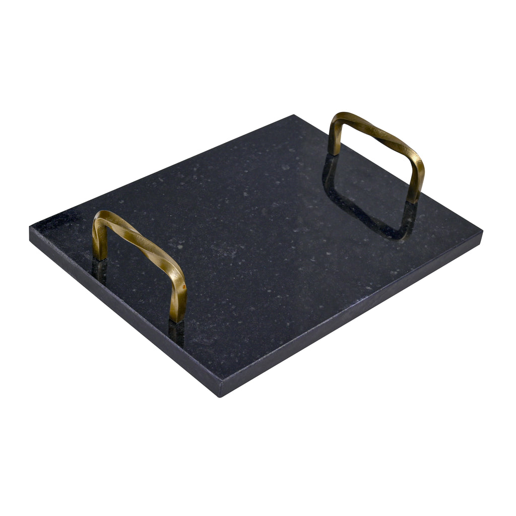 Midnight Granite Serving Tray with Twisted Brass-Finished Handles