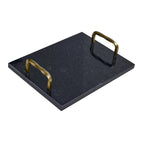 Midnight Granite Serving Tray with Twisted Brass-Finished Handles
