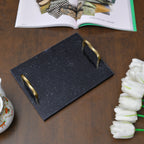 Midnight Granite Serving Tray with Twisted Brass-Finished Handles