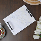 White Marble Serving Tray with Twisted Black Iron Handles