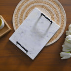 White Marble Serving Tray with Twisted Black Iron Handles