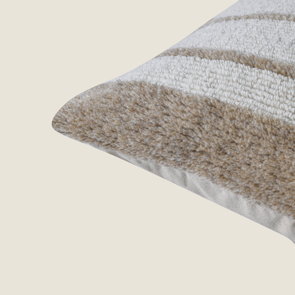 Hand-Woven Striped Textured Pillow | Boho Decorative Square Cushion Cover for Sofa, Couch, or Bed – Cream & Natural Set of 1 Pc