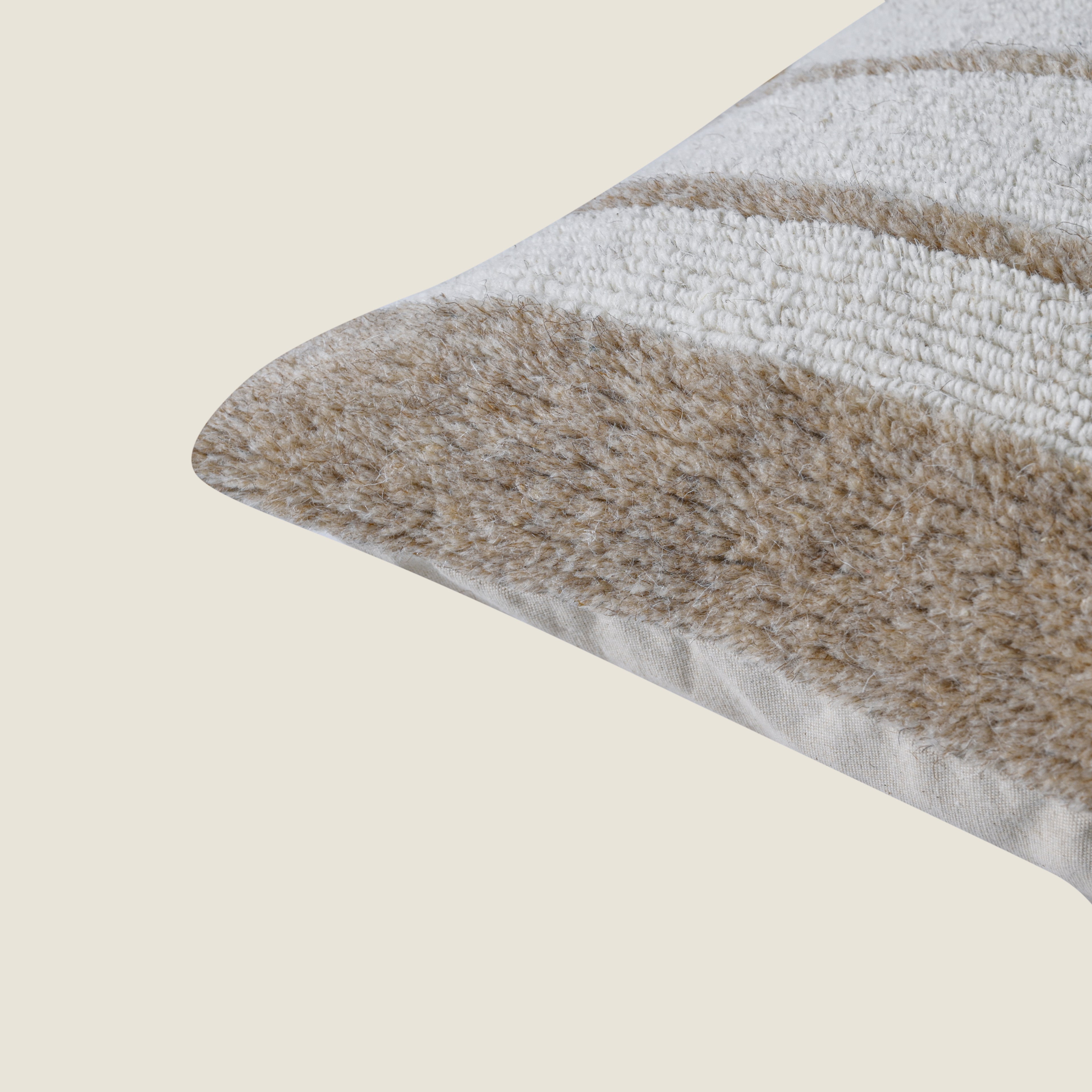 Hand-Woven Striped Textured Pillow | Boho Decorative Square Cushion Cover for Sofa, Couch, or Bed – Cream & Natural Set of 1 Pc