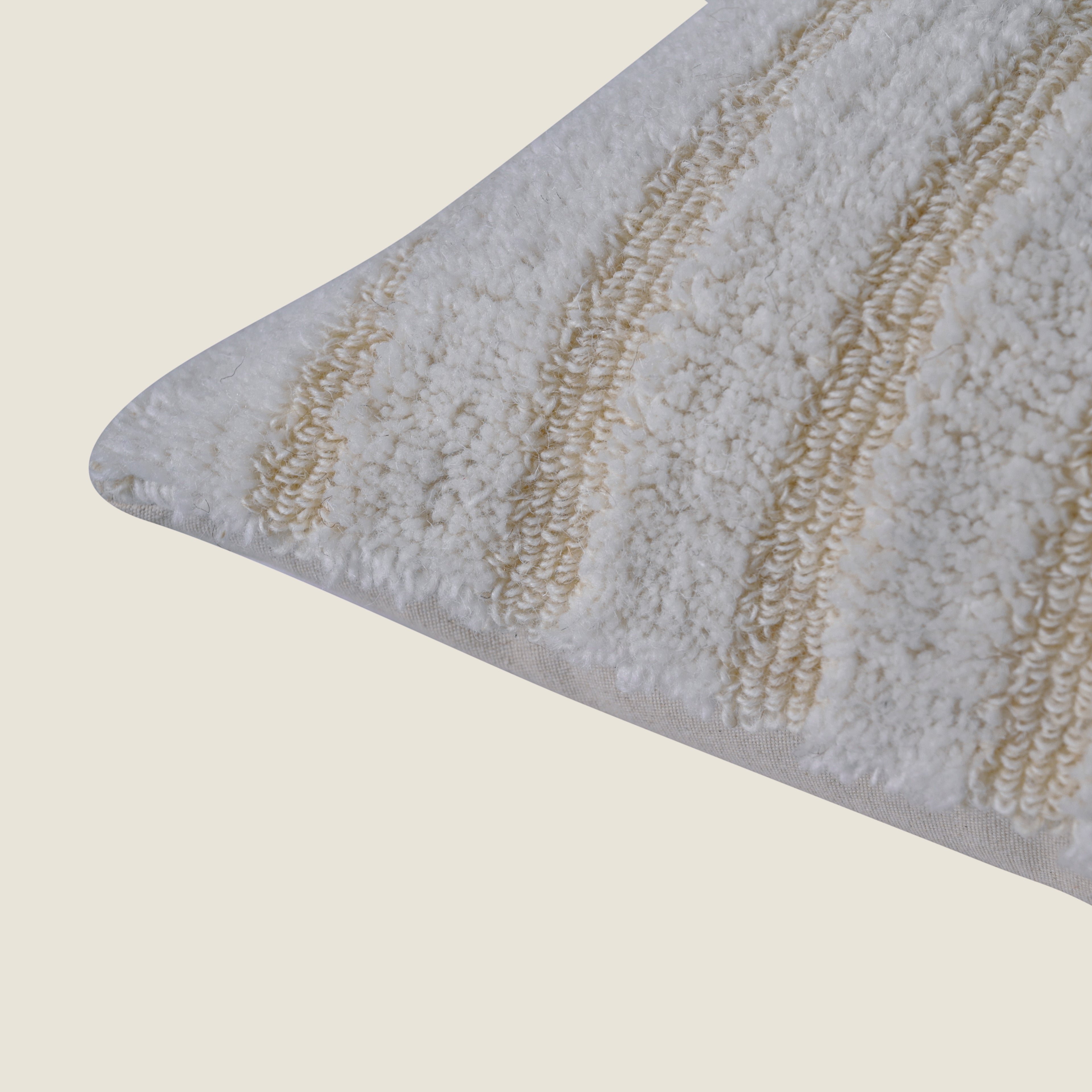 Boho Striped Lumbar Pillow Cover | Cream & Tan Textured Linear Hand-Woven Accent for Farmhouse & Coastal Decor Set of 1 Pc