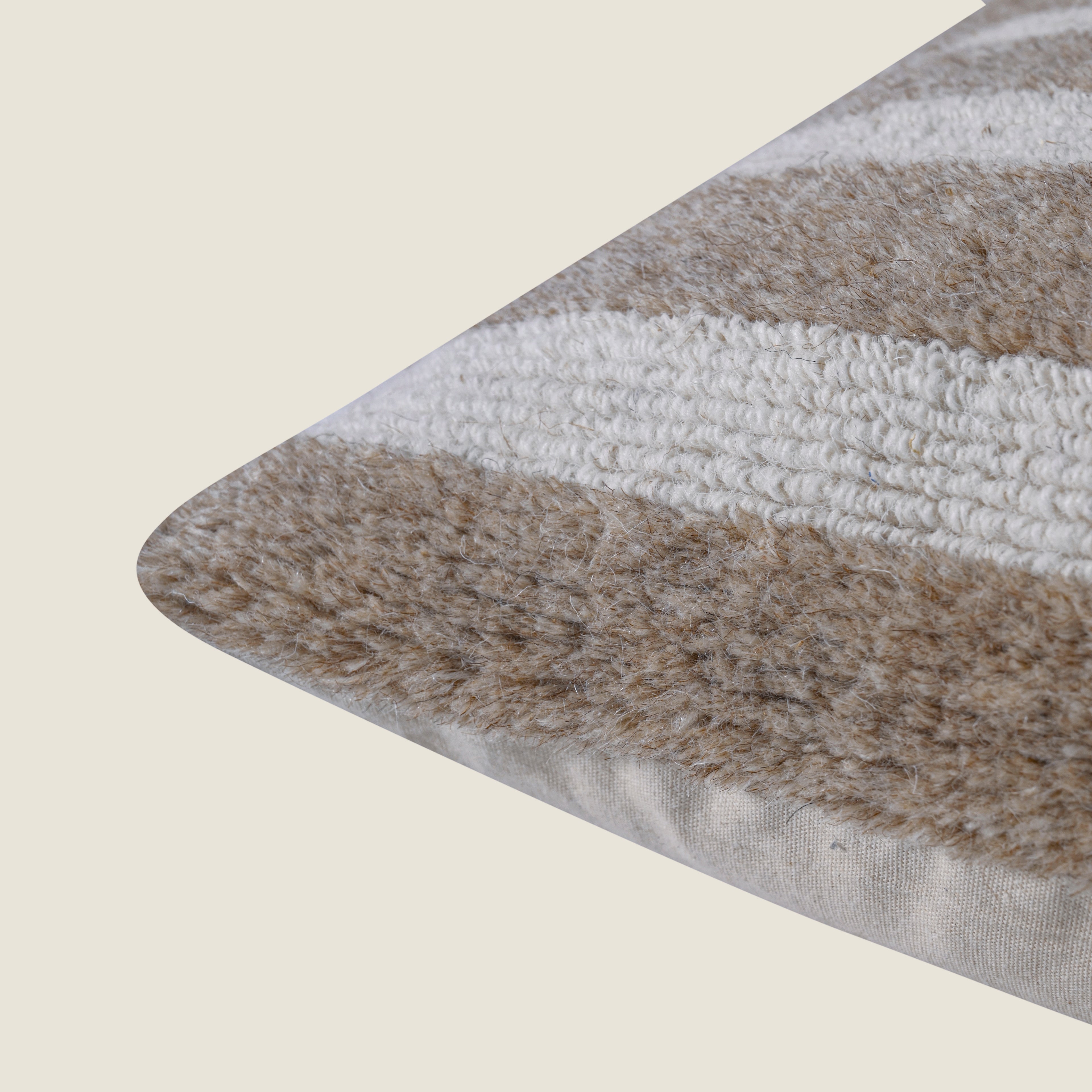 Hand-Textured Lumbar Pillow | Neutral Tan & Ivory Block Stripe Decorative Cushion Cover Set of 1 Pc