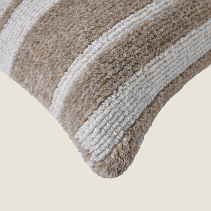 Hand-Tufted Decorative Lumbar Pillow Cover| Textured Stripe  Neutral Cream and Sand Accent Pillow for Sofa, Armchair, and Bedroom Decor Set of 1 Pc