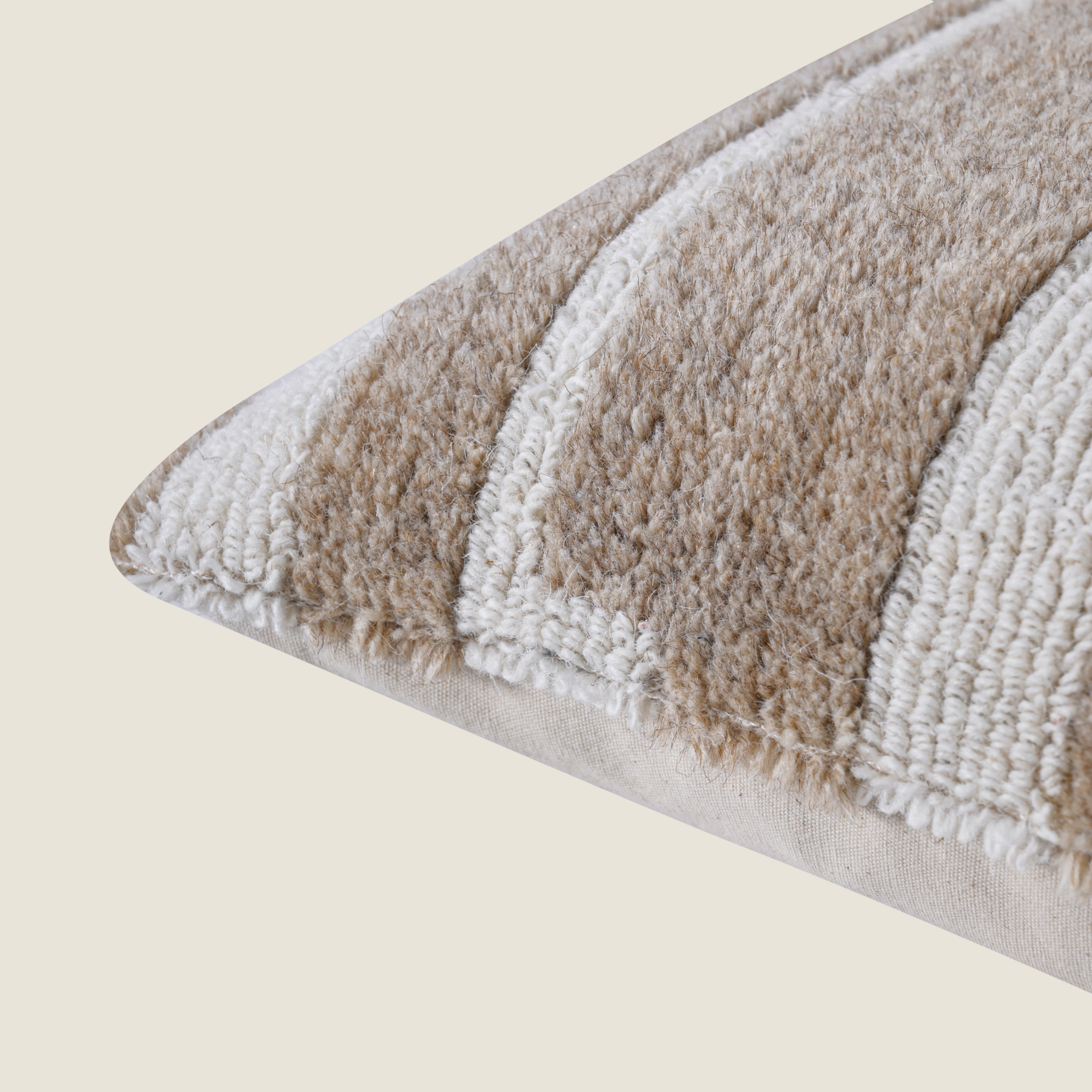 Hand-Tufted Decorative Lumbar Pillow Cover| Textured Stripe  Neutral Cream and Sand Accent Pillow for Sofa, Armchair, and Bedroom Decor Set of 1 Pc