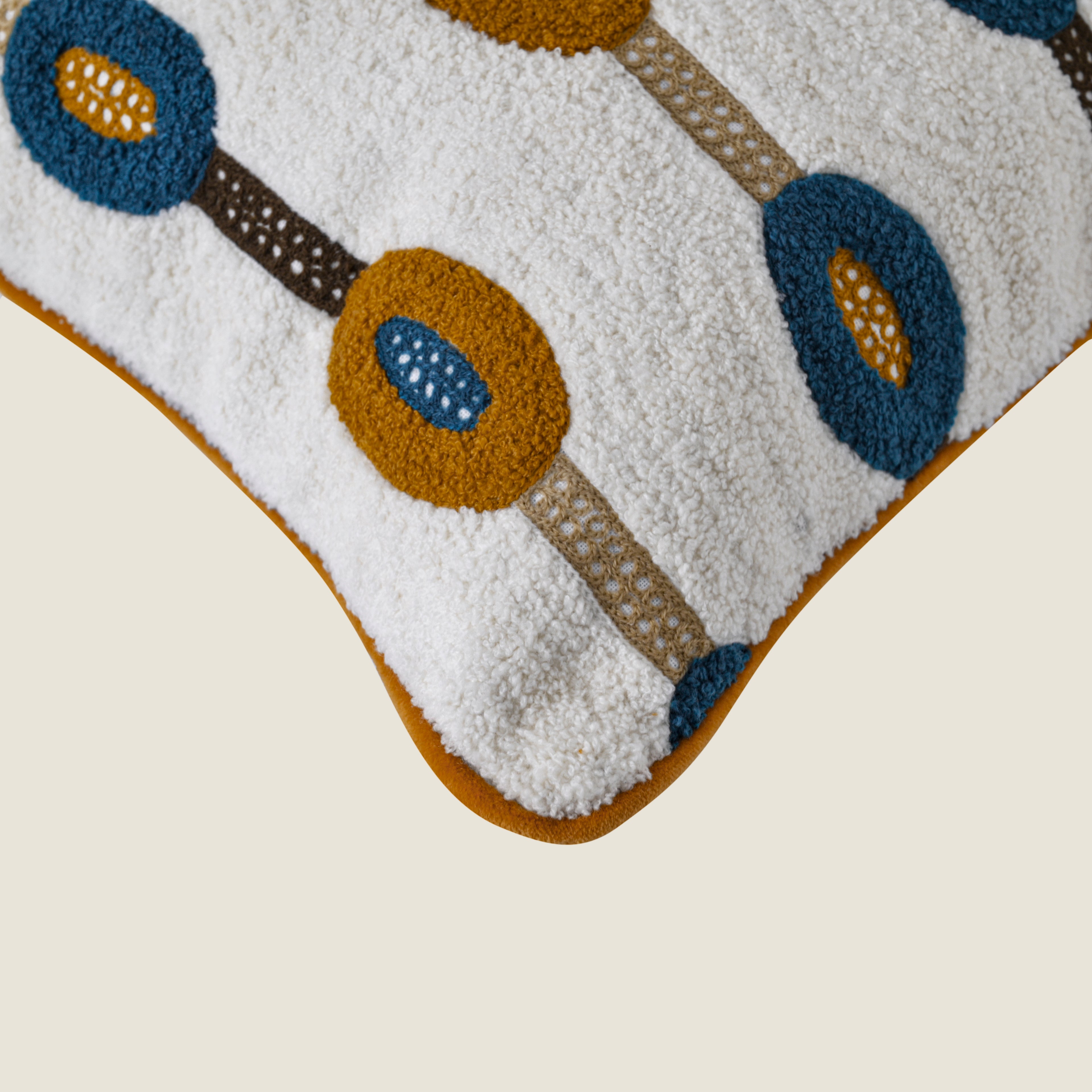 Decorative Tufted Pillow | Modern Geometric Oval Design | Mustard & Navy Blue Set of 1 Pc