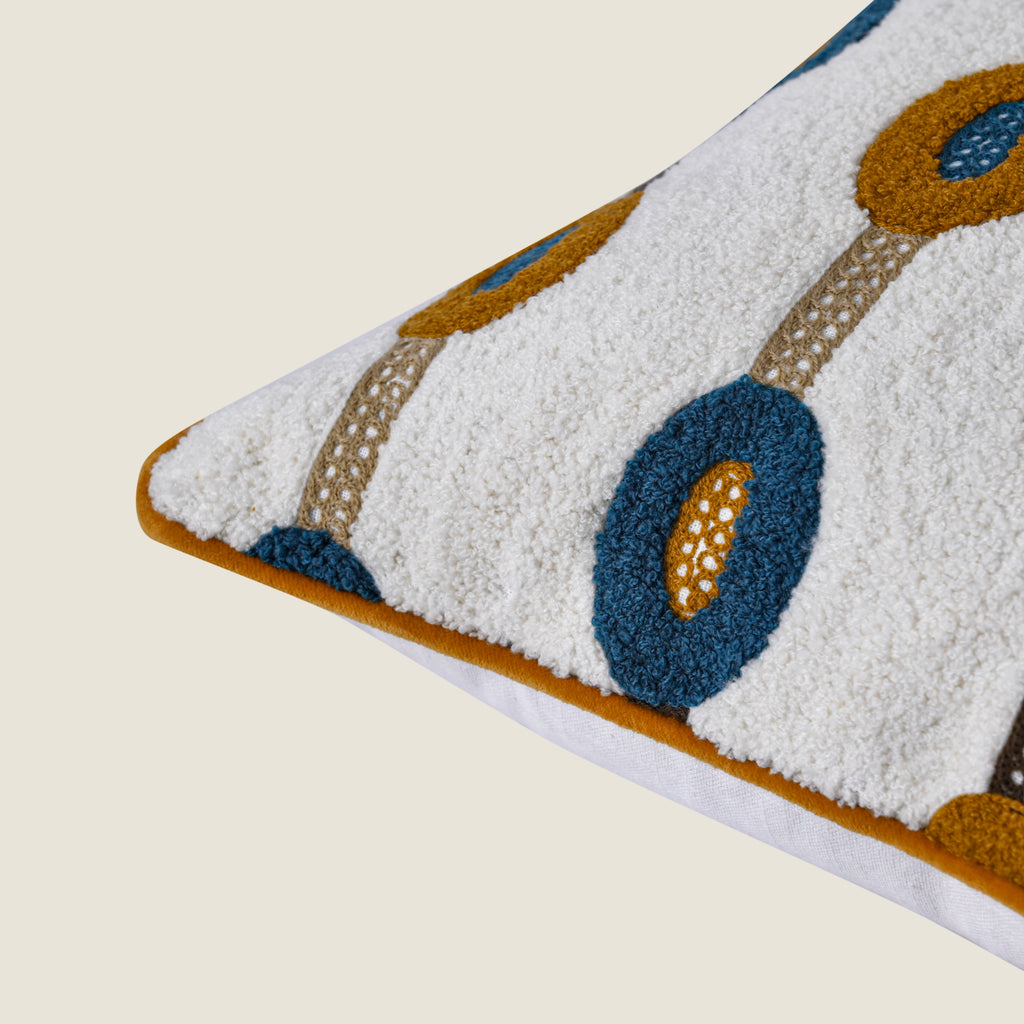 Decorative Tufted Pillow | Modern Geometric Oval Design | Mustard & Navy Blue Set of 1 Pc