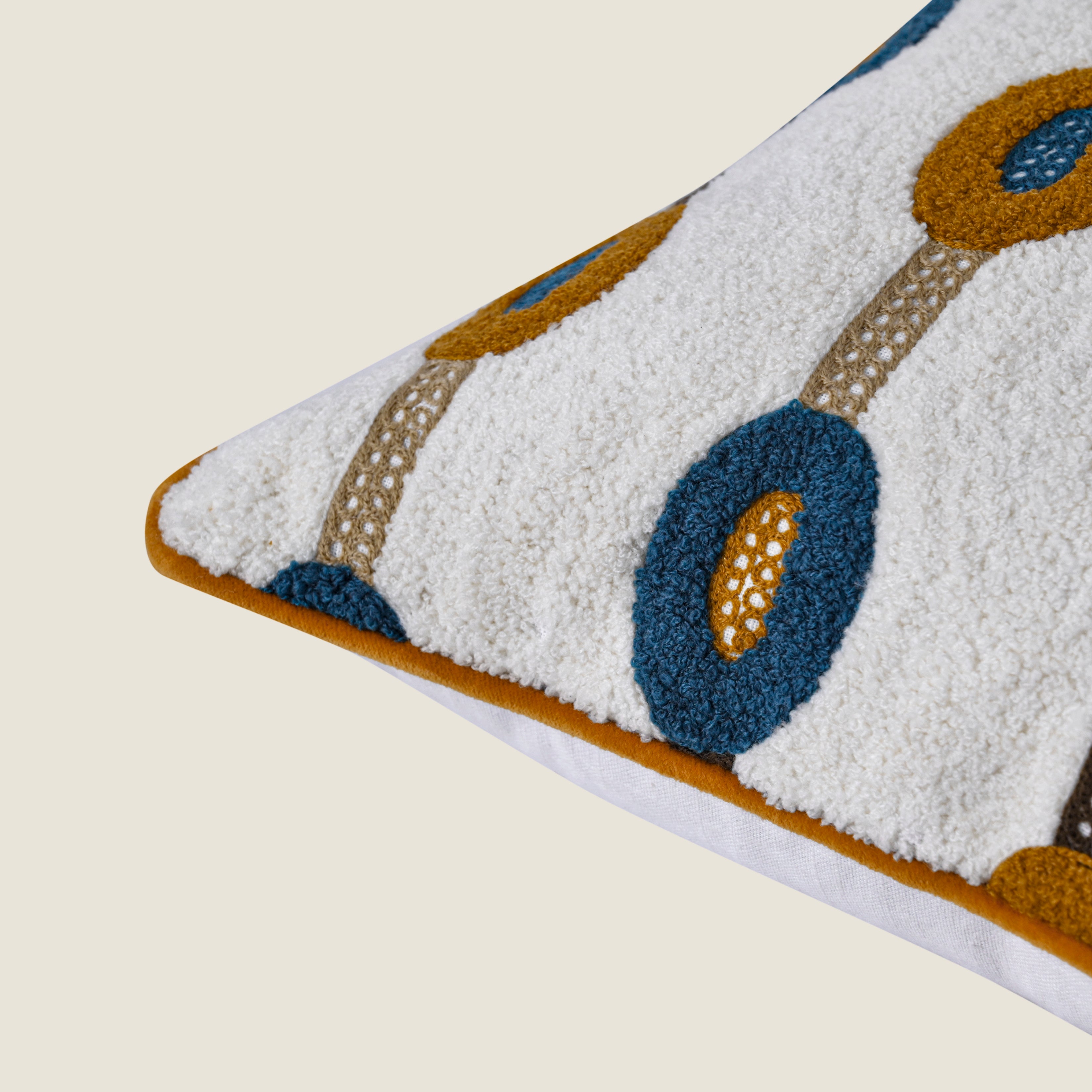 Decorative Tufted Pillow | Modern Geometric Oval Design | Mustard & Navy Blue Set of 1 Pc