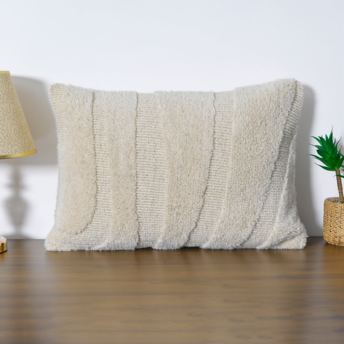 Ultra-Textured Cream Lumbar Pillow Case |  Perfect Size Accent for Farmhouse, Scandi, and Minimalist Home Decor Set of 1 Pc