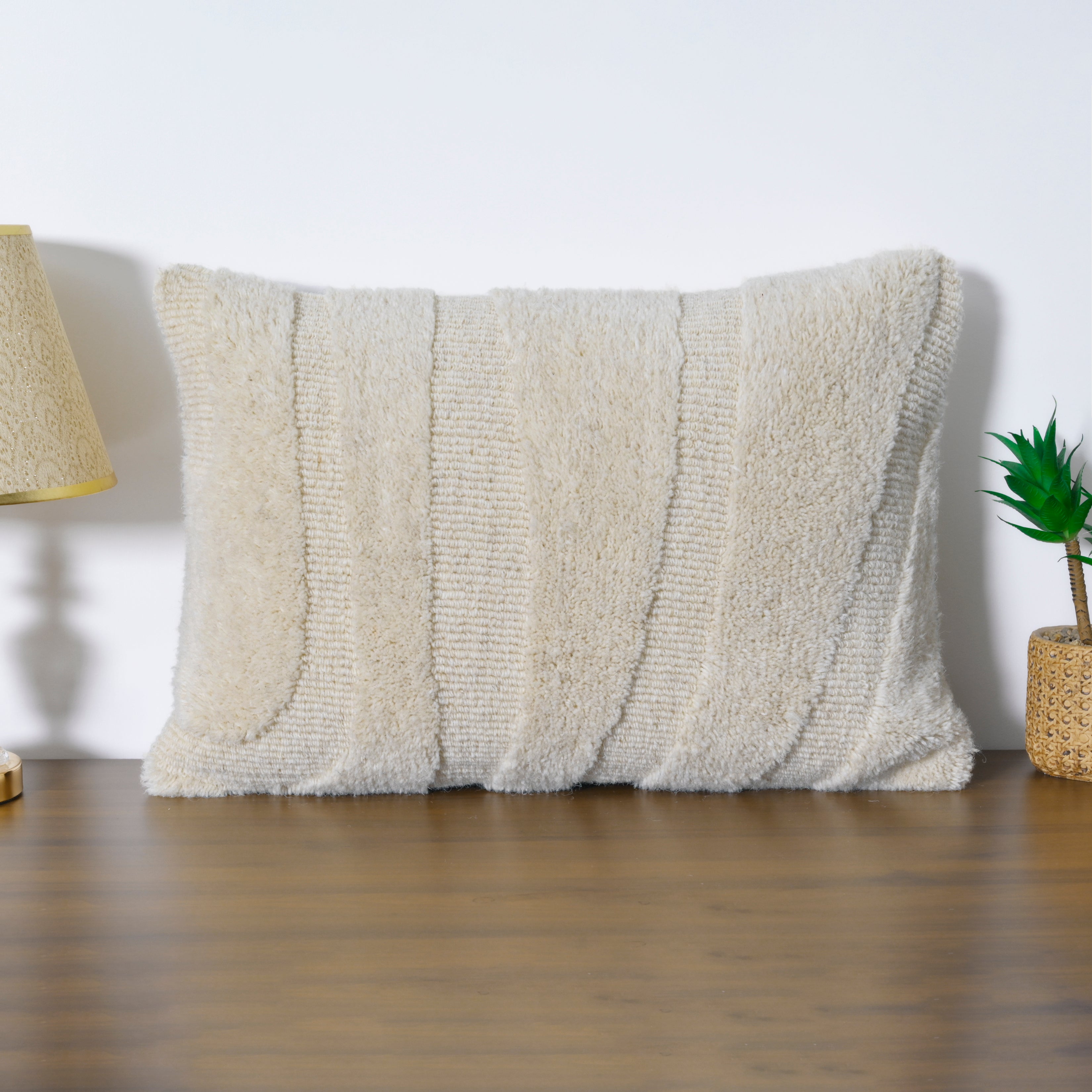 Ultra-Textured Cream Lumbar Pillow Case |  Perfect Size Accent for Farmhouse, Scandi, and Minimalist Home Decor Set of 1 Pc