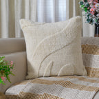 Tufted Decorative Pillow | Textured Boho Accent Cushion | Off-White Neutral Decor Set of 1 Pc