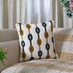 Decorative Tufted Pillow | Modern Geometric Oval Design | Mustard & Navy Blue Set of 1 Pc