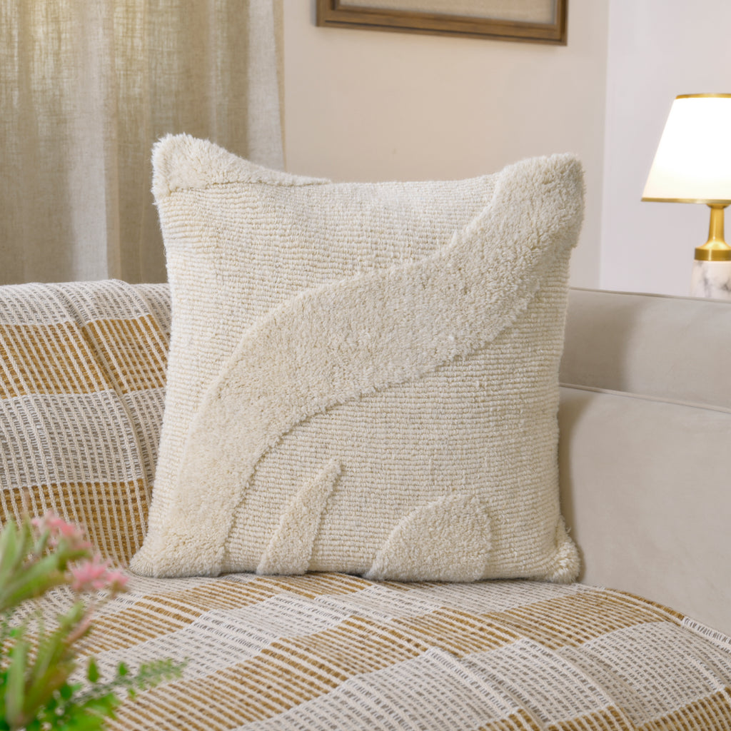Tufted Decorative Pillow | Textured Boho Accent Cushion | Off-White Neutral Decor Set of 1 Pc