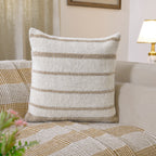 Hand-Woven Striped Textured Pillow | Boho Decorative Square Cushion Cover for Sofa, Couch, or Bed – Cream & Natural Set of 1 Pc