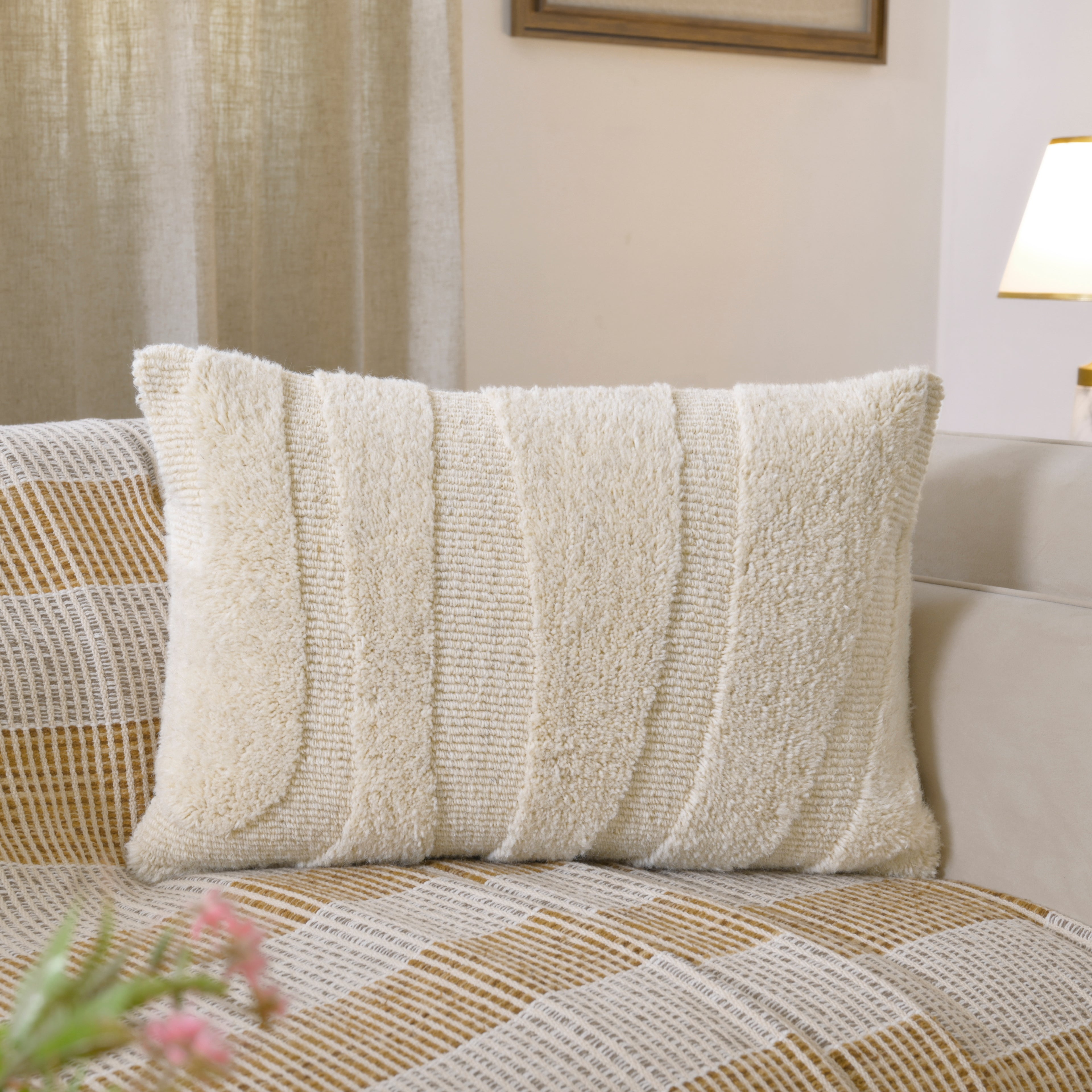 Ultra-Textured Cream Lumbar Pillow Case |  Perfect Size Accent for Farmhouse, Scandi, and Minimalist Home Decor Set of 1 Pc