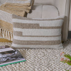 Hand-Textured Lumbar Pillow | Neutral Tan & Ivory Block Stripe Decorative Cushion Cover Set of 1 Pc